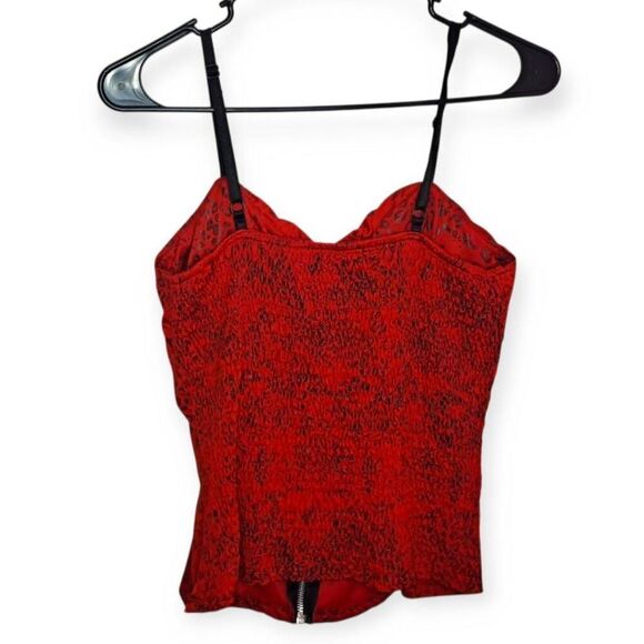 Wildcat Women's Y2K Leopard Print Ruched Zip Up Tank Red Black - Picture 3 of 6